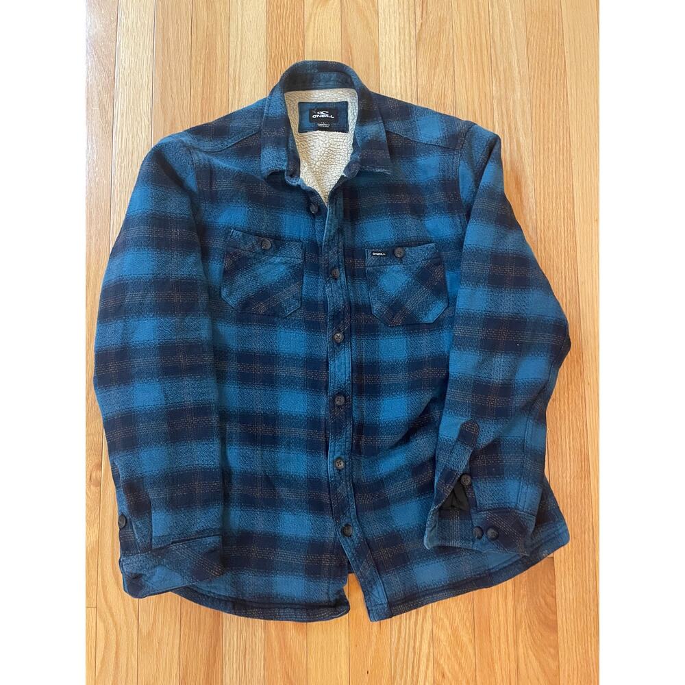 O'Neill Men's‎ Redmond Sherpa, Blue Navy Plaid, Fleece Flannel  Men's Large